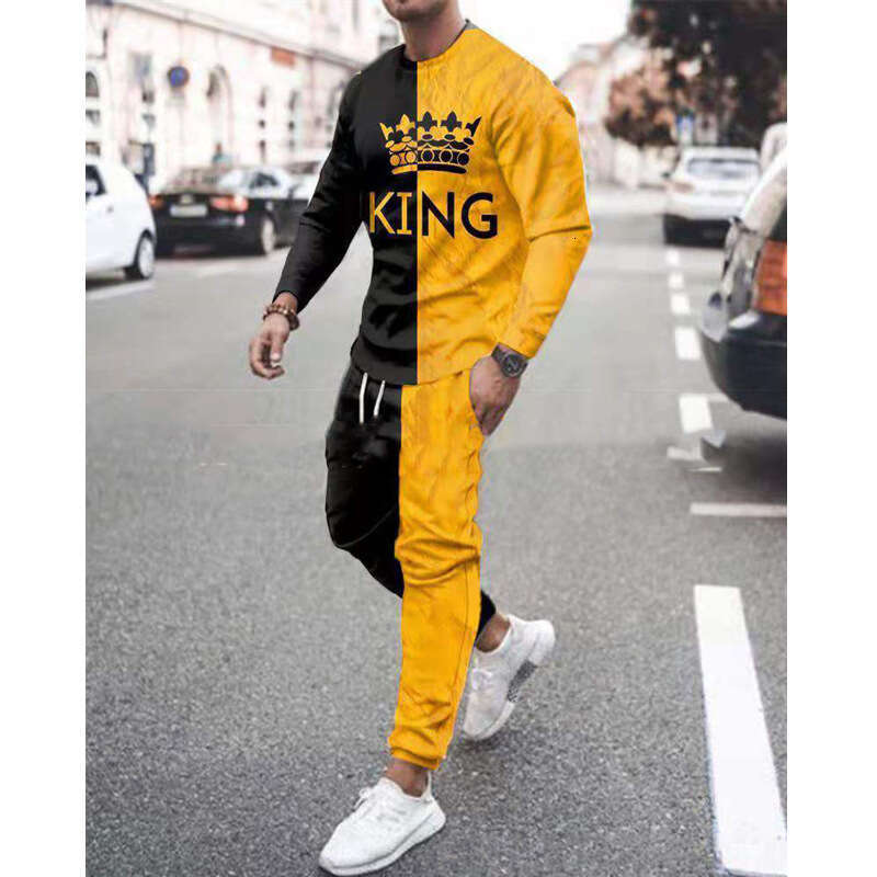 Men 2 Piece Tracksuit Set Digital Print Long Sleeve Crew Neck Sweatshirt Sweatpants Casual Loose Fit Soft Warm Breathable Lightweight Daily Sportswear