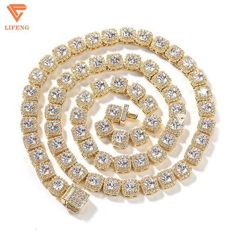 Hot Sale Bling Choker Chain Necklace Silver VVS Round Cut Moissanite Hip Hop Jewelry Iced Out Cuban Link Chain