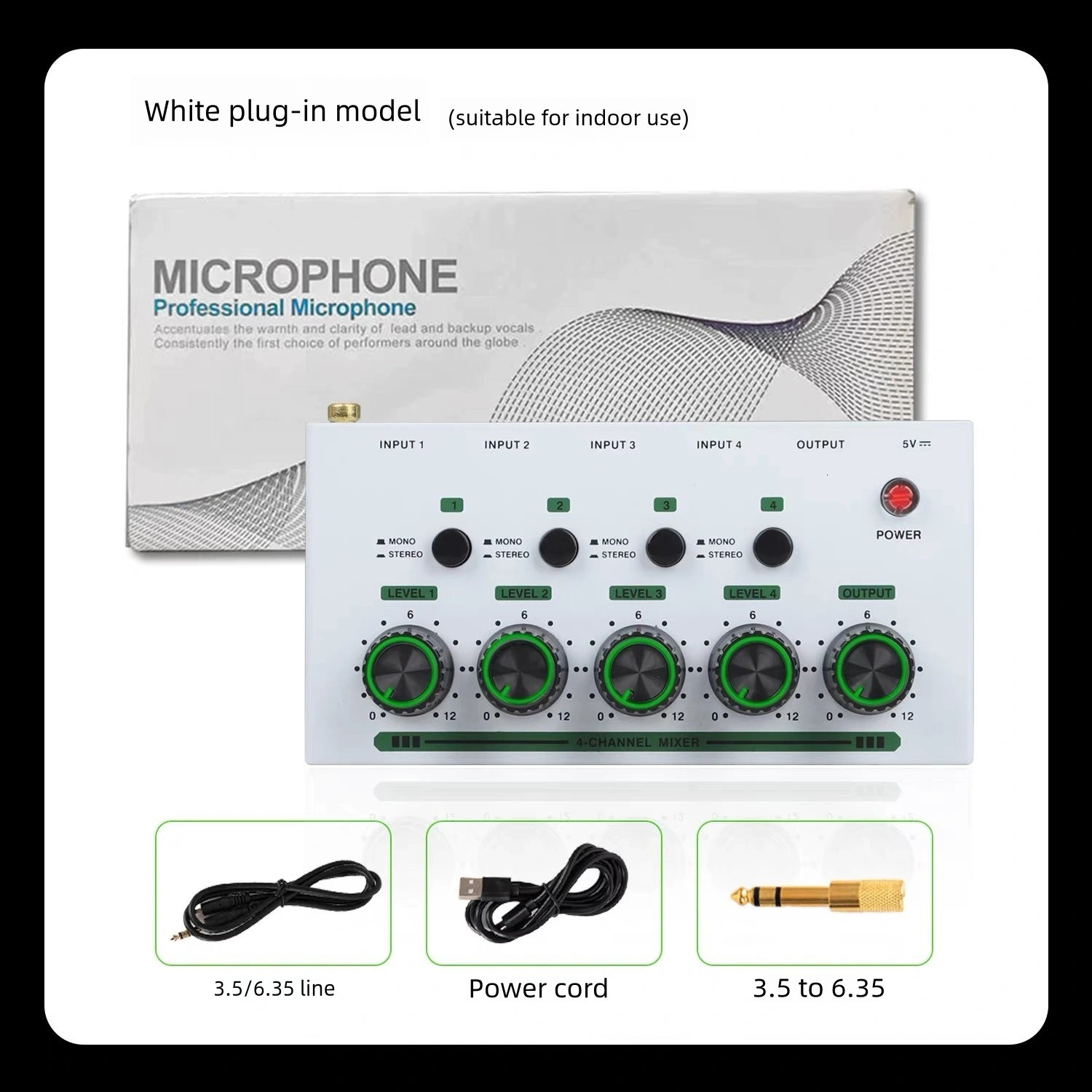 4-channel audio mixer for low noise recording, suitable for home studio four channel stereo audio mixer