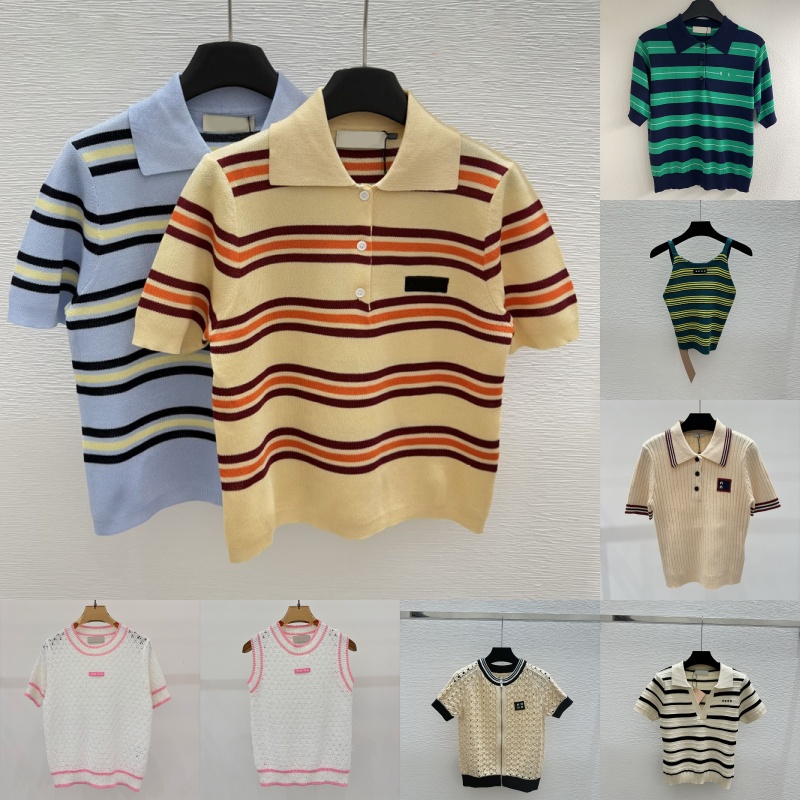 Designer Knitted Polos Shirt Luxury Women Short Sleeve Lapel Knits Tops Summer Street Style Vacation Vest Dress Knitswear