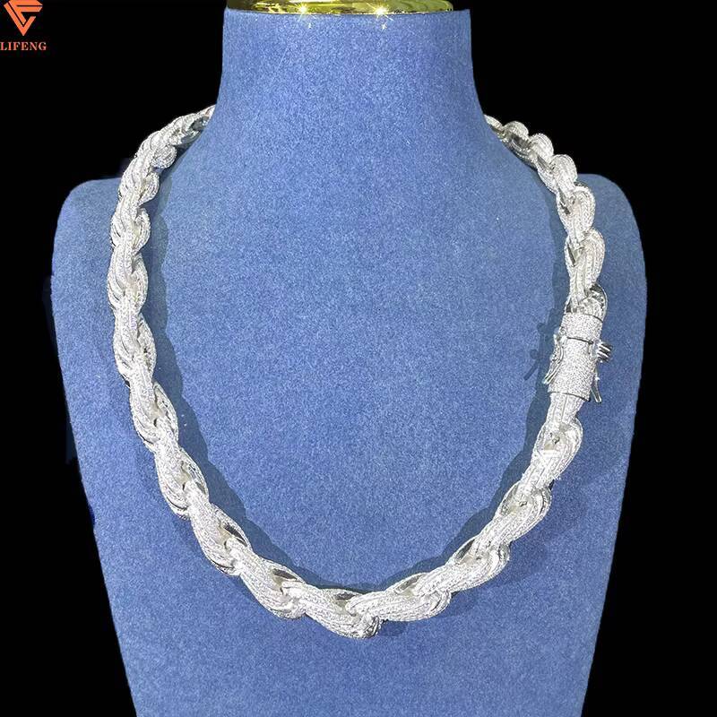 Mens 925 Silver Gold Plated Vvs Moissanite Diamond Necklace 10mm Iced Out Rope Chain Hip Hop Style Jewelry