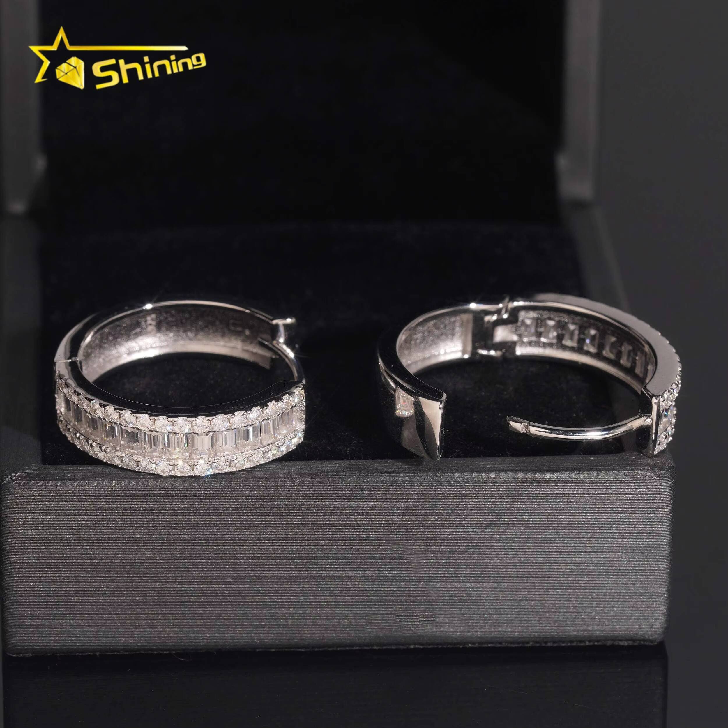 Fashion Hoop Earring Fine Jewelry 925 Sterling Silver Gold Plated Baguette VVS Diamond Moissanite Hoop Earrings Ready to Ship