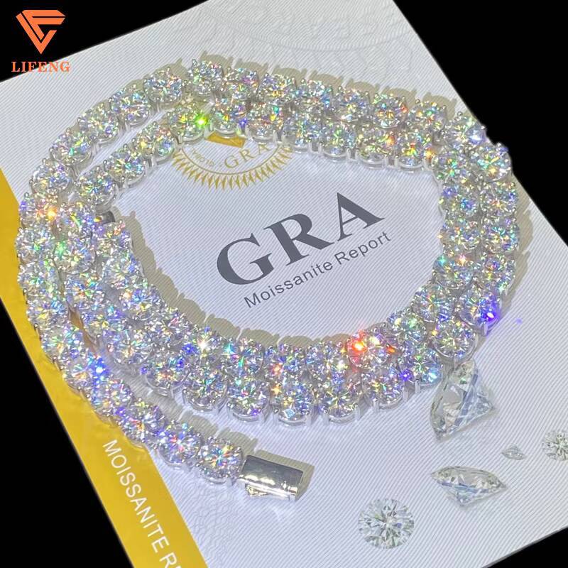 Round Brilliant Cut Moissanite Chain 8mm VVS Diamond Tennis Chain 925 Silver White Gold Plated Moissanite Tennis Chain Necklace