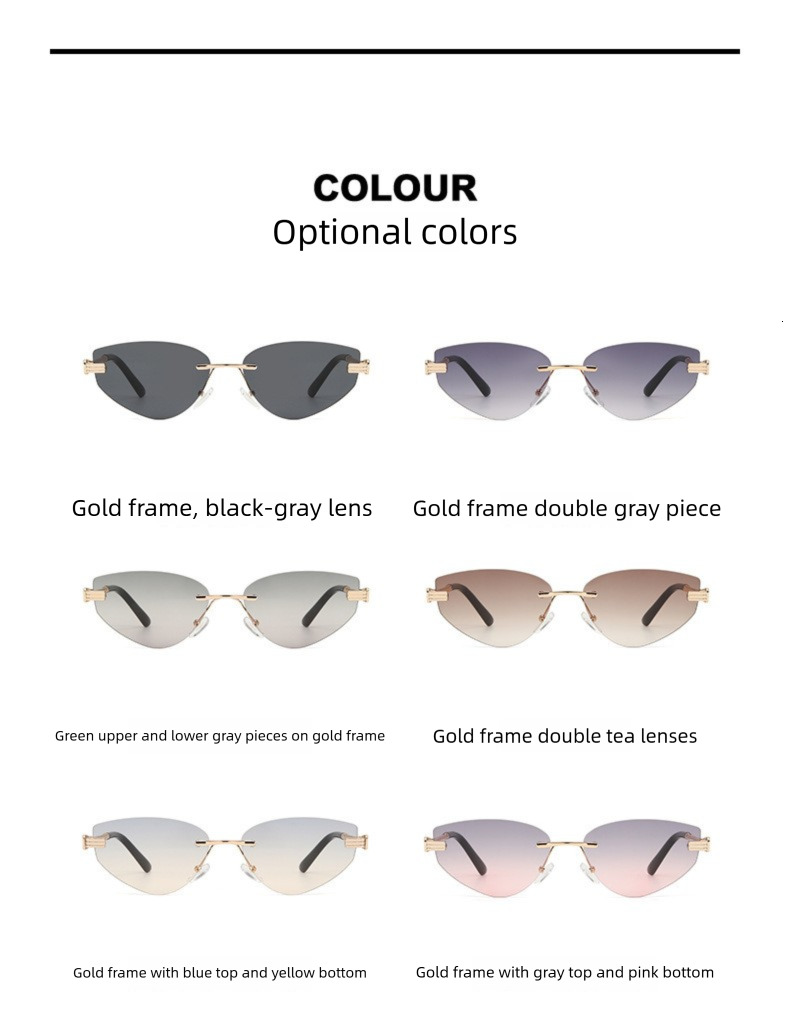 New Cross-border Metal Frameless Women's Designer Sunglasses With European And American Styles Fashionable And Unique Men's Outdoor UV Resis