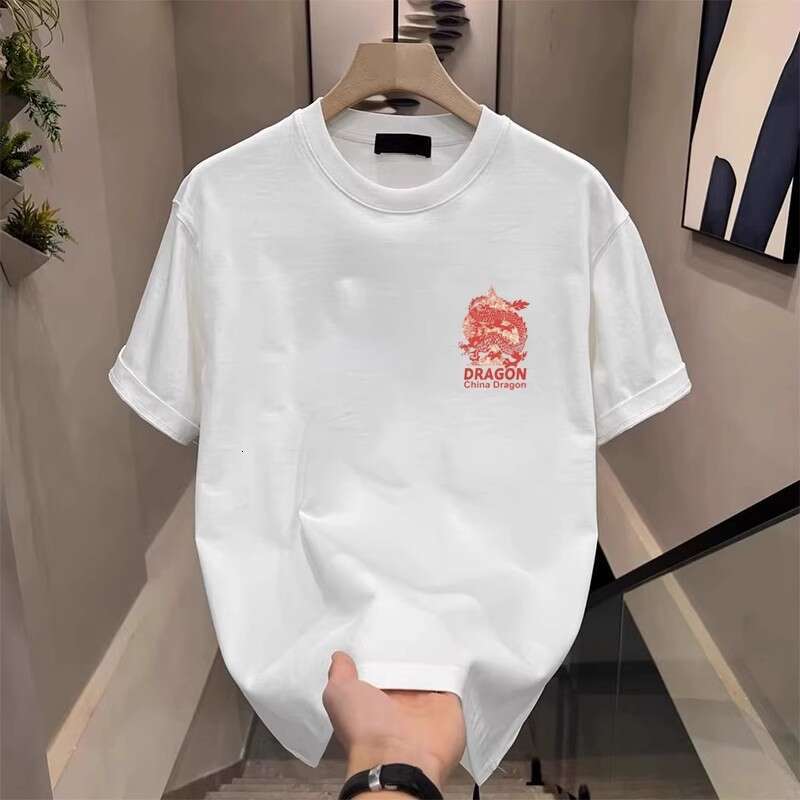 Men Summer Short Sleeve Crew Neck T Shirt Pure Cotton Dragon Graphic Print Loose Fit Soft Breathable Lightweight Casual Trendy Daily Wear Basic Top fo