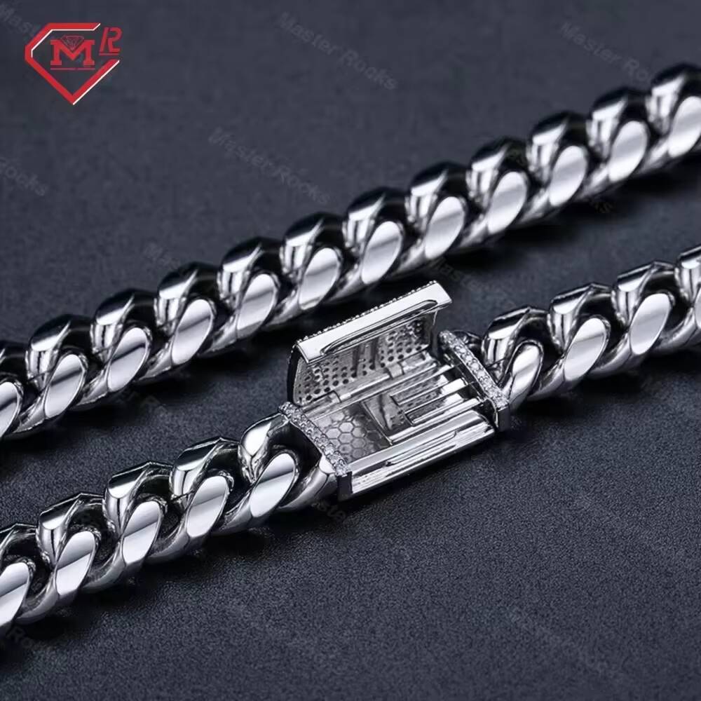 Luxury Plain Cuban Chain 925 Sterling Silver Custom Hiphop Moissanite Clasp Classic Cuban Link Chain