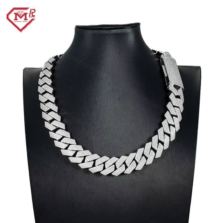 Hip Hop 4 Rows 20mm Cuban Chain Thick Necklace 925 Silver Vvs Iced Out Moissanite Cuban Chain