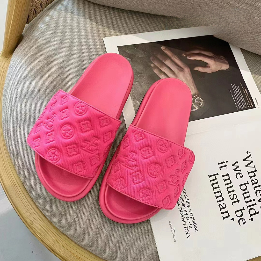 Summer New Thick-Soled Slippers for Outdoor Wear, Platform Embossed Versatile One-Word Magic Tape Sandals