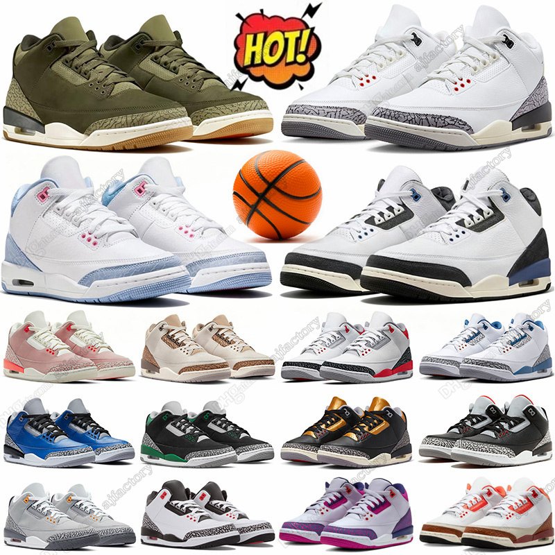 Men Family Affair 3s White Cement basketball shoes 3 Meatllic Sliver Midnight Navy Black Cat Black Cement Fire Red Pine Green Racer Blue UNC Men Women Sports Trainers