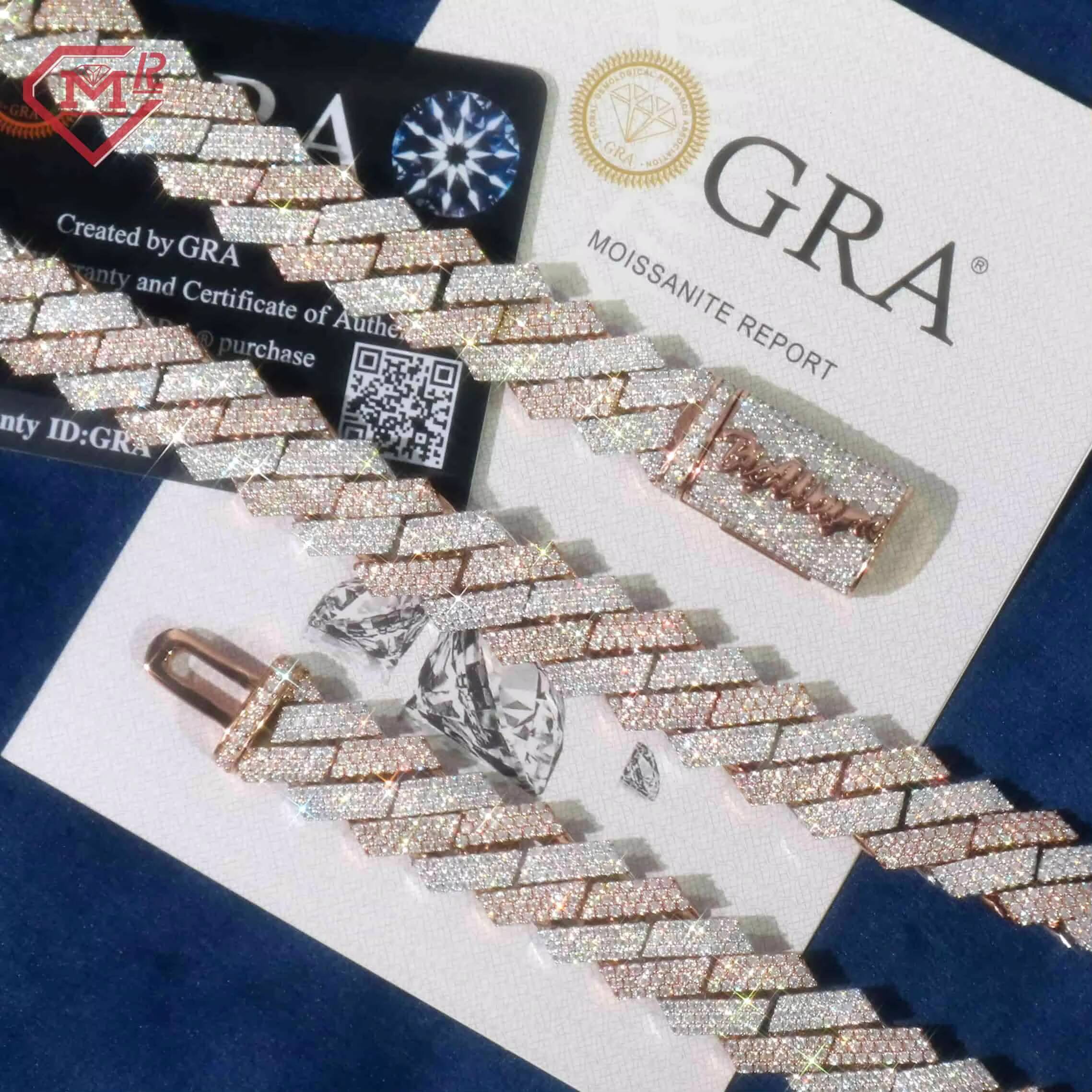 16mm Cuban Link Chain Necklace Hip Hop Jewelry 925 Silver Rose Gold Plated Moissanite Cuban Chain