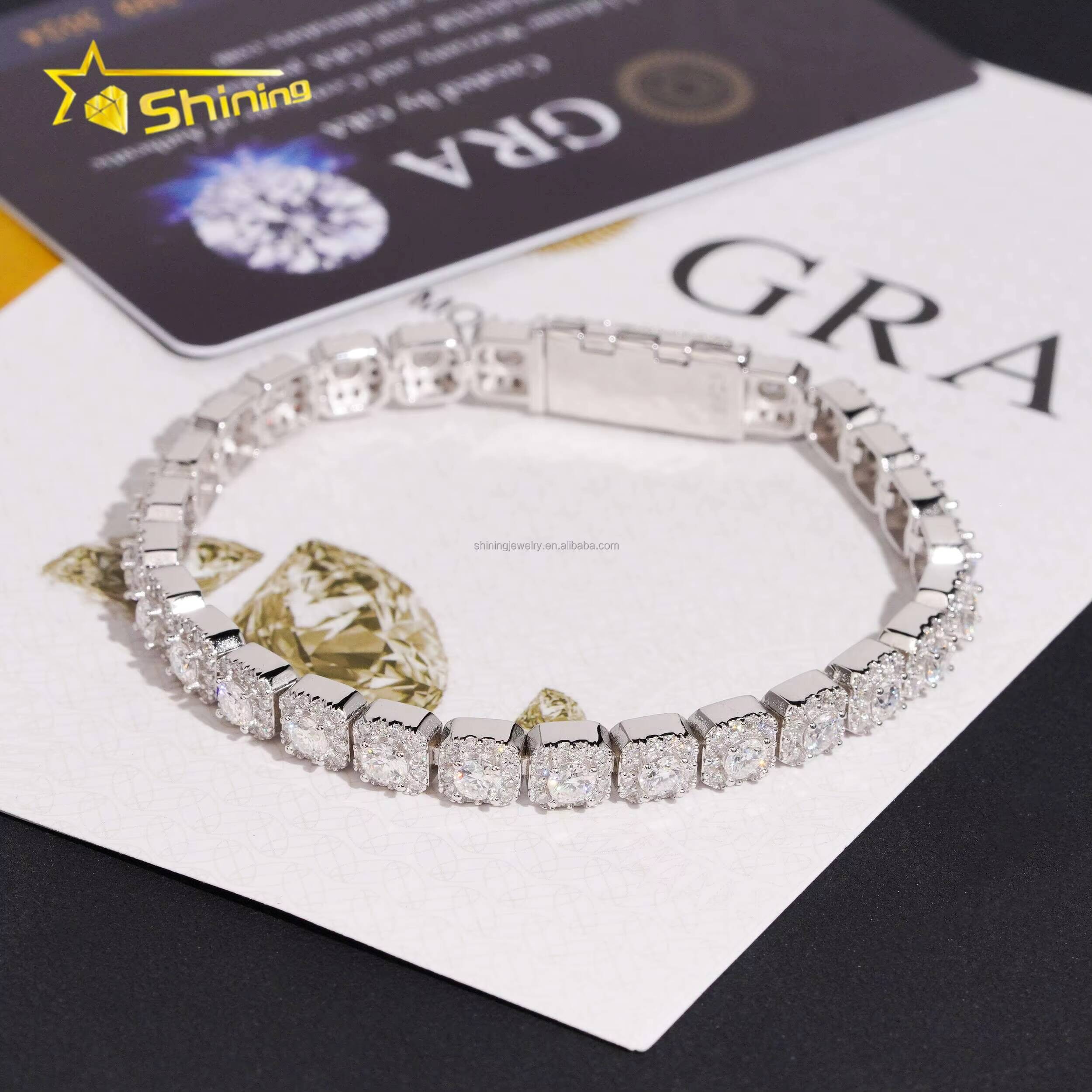 Fashion Popular New Arrivals Hip Hop Man Style 8mm Vvs Moissanite Iced Out GRA Certificate S925 Silver Cluster Tennis Bracelet