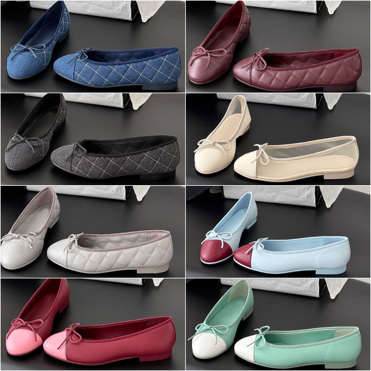 26ss new mesh flats ballet flats designer shoes women bow dance shoes quilted leather ballerina flats dress shoes luxury loafers denim sandals cap toes single shoes