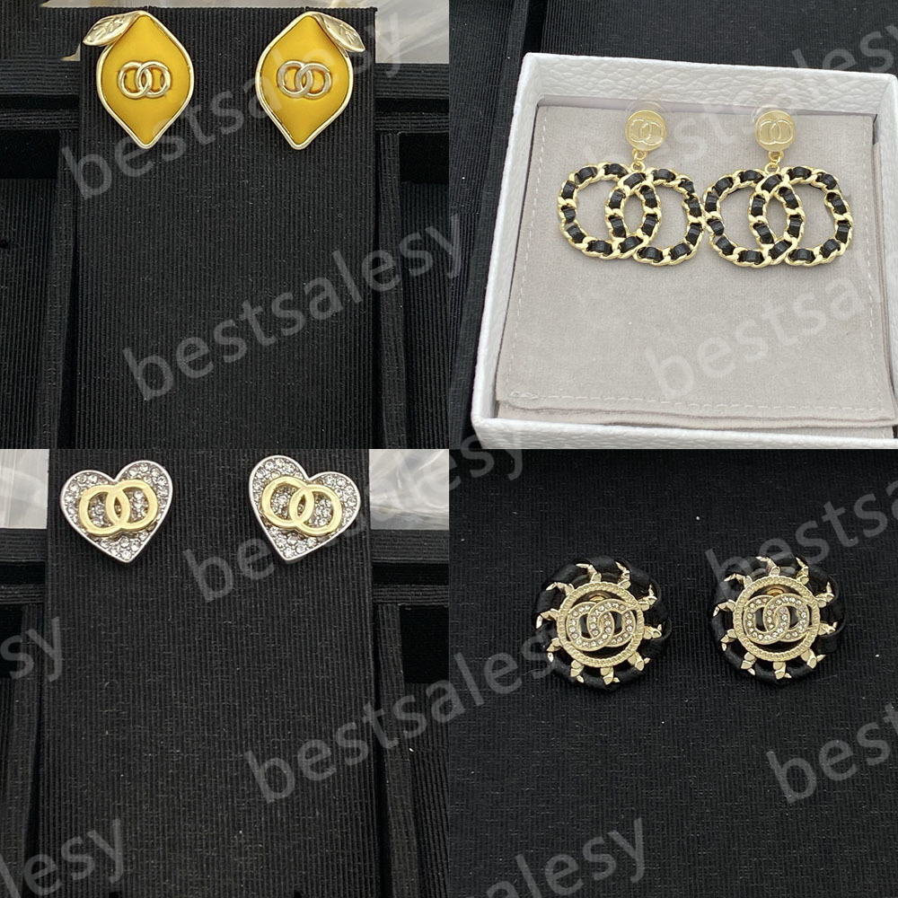 20Style Brass Crystal Designer Earrings Lemon Ear Stud Pearl Real Gold Copper Stamp Letter Earring Fashion Women Wedding Party Jewelry Accessories