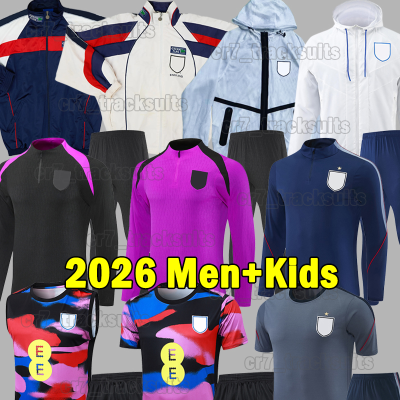 3XL 2026 England Tracksuits Retro Windproof windbreaker 26 27 KANE RICE SAKA MADUEKE Men Uniforms Hooded trench coat Long Sleeves Training Vest Kids kits Soccer Sets