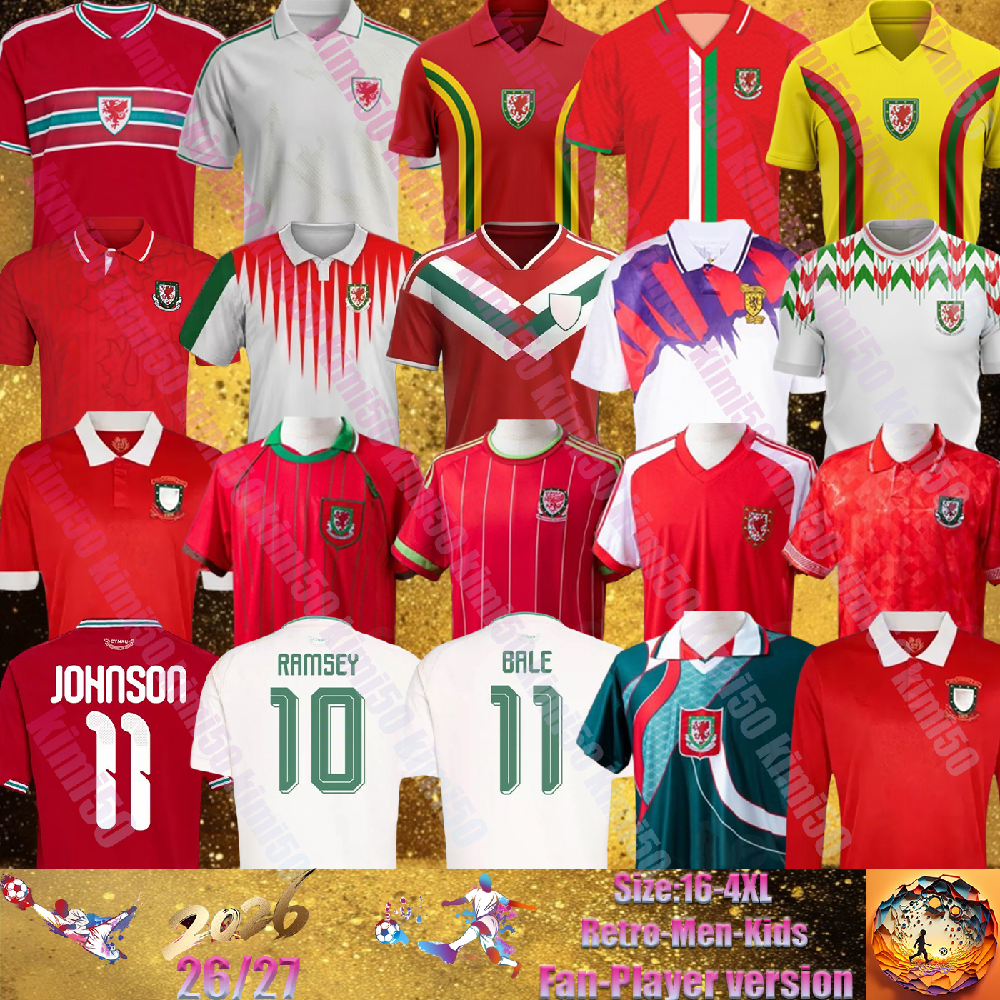 26 27 world cup Wales Soccer Jerseys WILSON JOHNSON LEVITT JAMES BALE BROOKS RODON N.WILLIAMS T.ROBERTS LEVITT MOORE THOMAS CABANGO 150year football shirt men kids kit