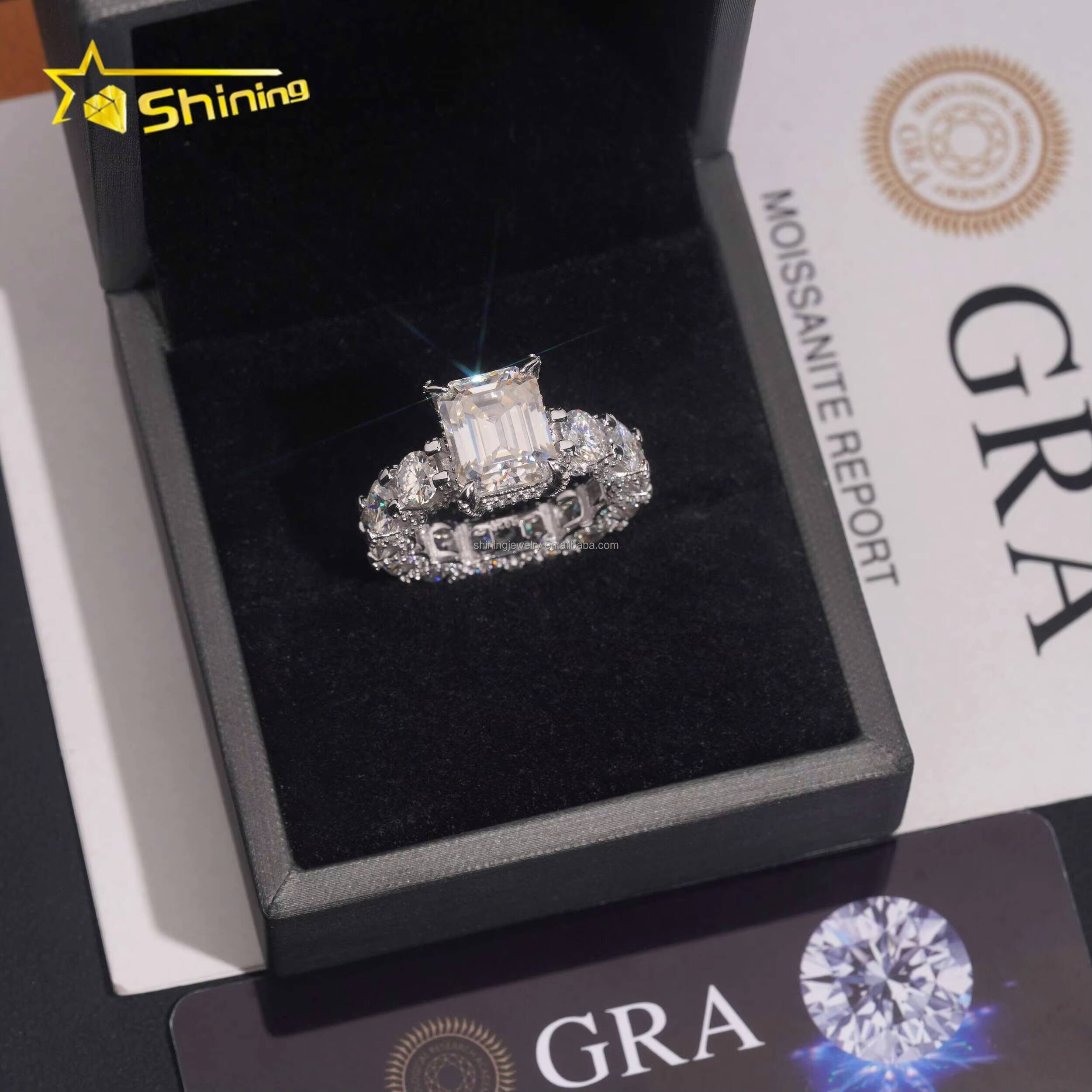 Luxury Style Boutique Fashion 925 Sterling Silver Pass Diamond Tester Emerald Cut Moissanite Engagement Eternity Ring