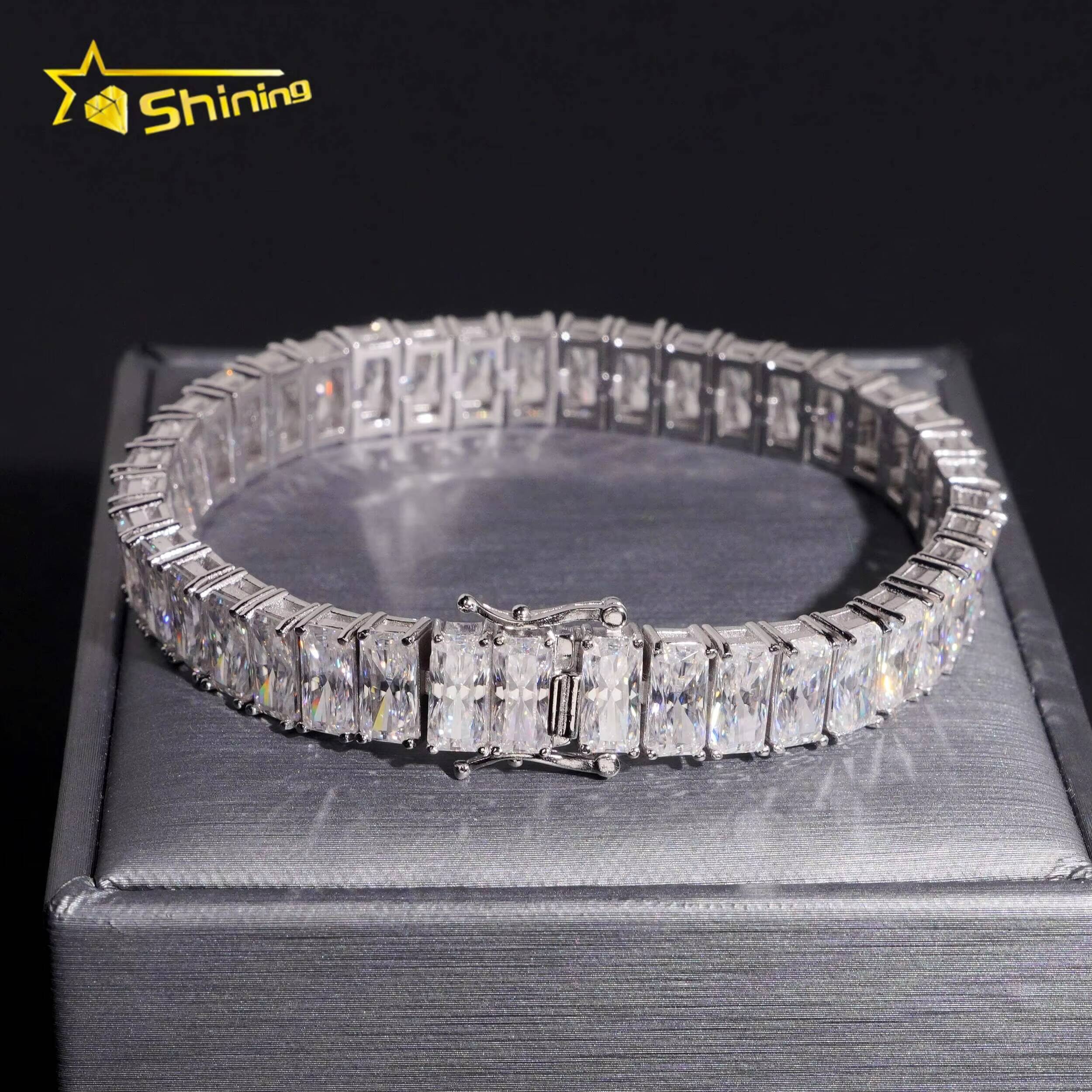 Pass Diamond Tester Fine Jewelry 925 Sterling Silver Iced Out VVS Moissanite Diamond Octango Cut 8mm Tennis Bracelet