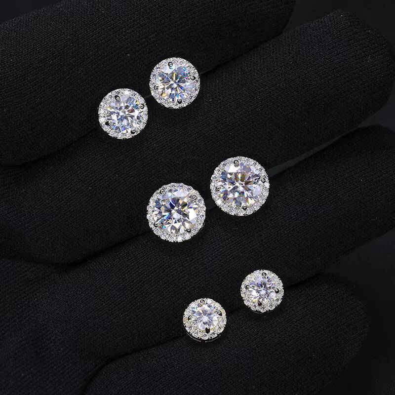 Jewelry Dropshipping Supplier Fashion Gold Plated 925 Sterling Silver Stunning VVS Moissanite Diamond Halo Earrings Stud for Men