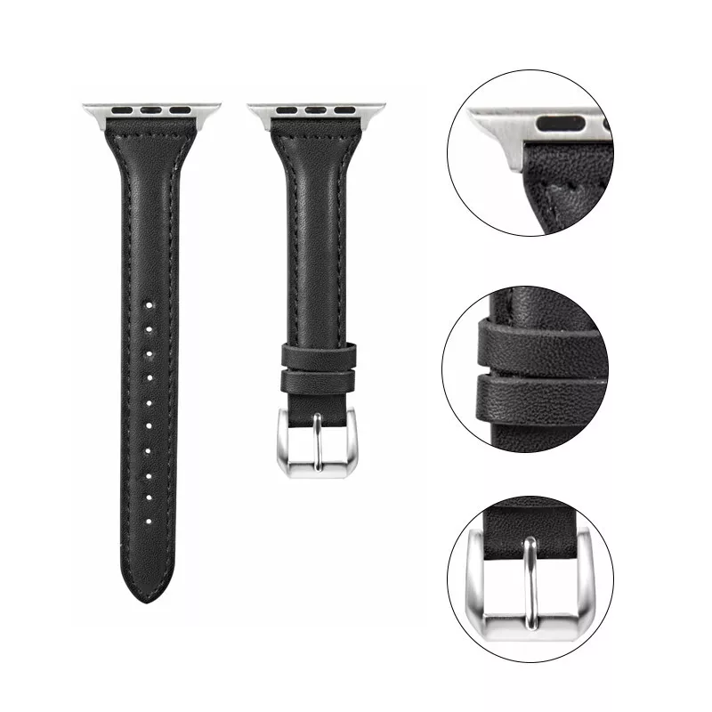 Leather Slim Strap for Apple Watch Band 44mm 40mm 41mm 45mm 38mm 42mm 49mm 44 45 IWatch Series 8 7 SE 6 5 4 3 2 1 Woman Bracelet