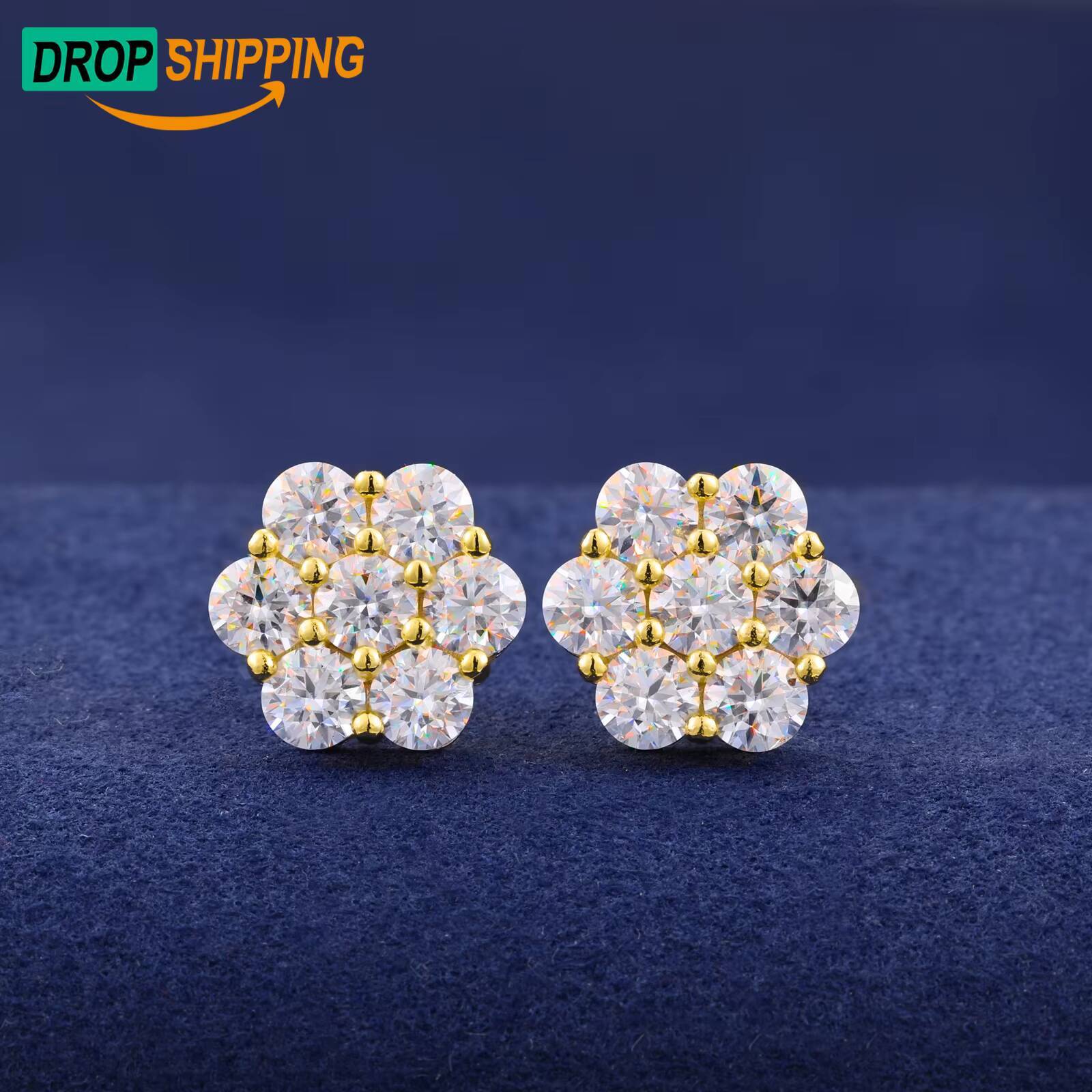 Multi Size Moissanite Radiance Flower Stud Earrings White Gold 925 Sterling Silver VVS Lab Synthetic Diamond Fine Jewelry Mens