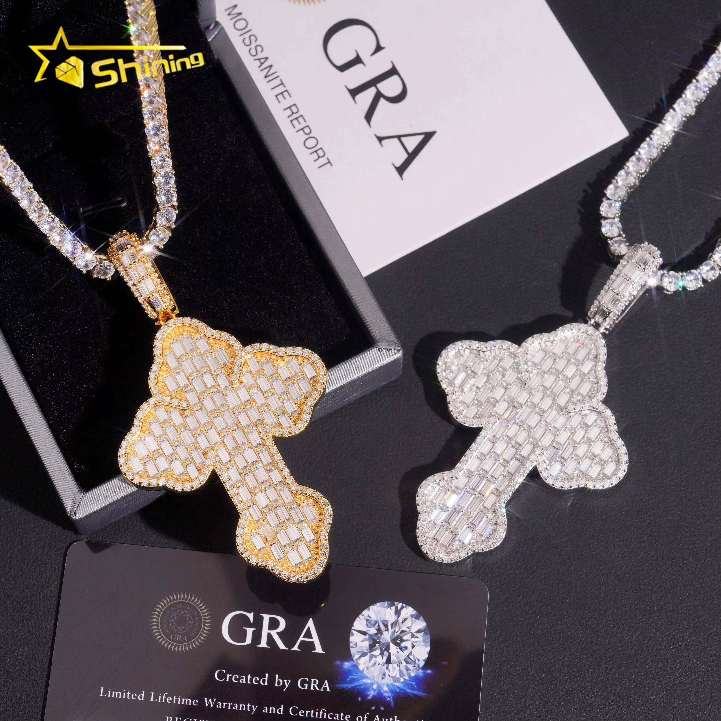 Hip Hop Moissanite Pendants Charms 925 Sterling Silver Men Women Cross Moissanite Pendant Custom Fine Jewelry