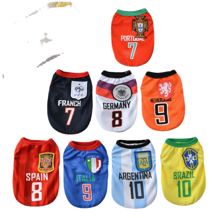 Small and medium-sized dog World Cup basketball jersey, golden retriever cat soccer vest, dog clothes
