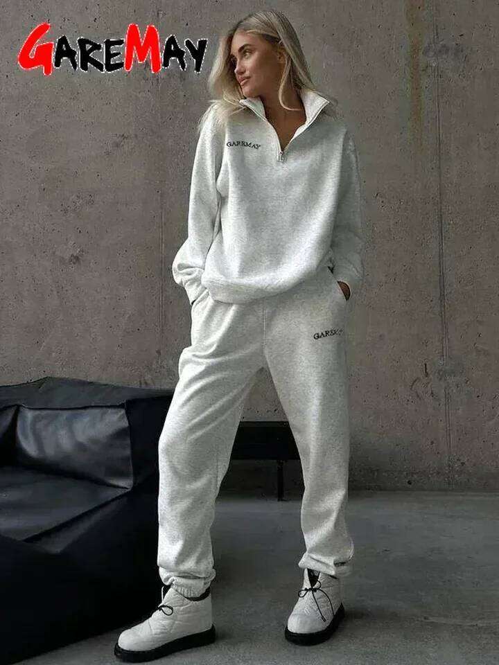 Spring Women s Tracksuit with Zipper Cotton Oversize Classic Pink Two Piece Set Casual Yellow Trouser Suits for MAKOUFEI