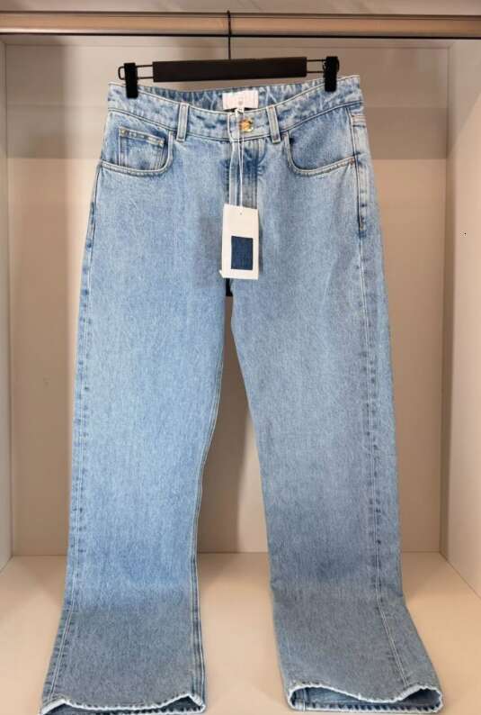 Women High Waisted Flare Jeans With Interlocking C Brand Logo Embroidery Light Wash Denim Pants Casual Streetwear Fashion Daily Wear
