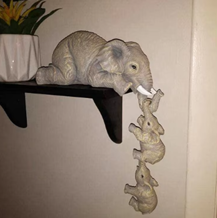 Resin Elephant Baby Ornament Decoration Ins Creative Home Ornament Garden Three Elephants Family