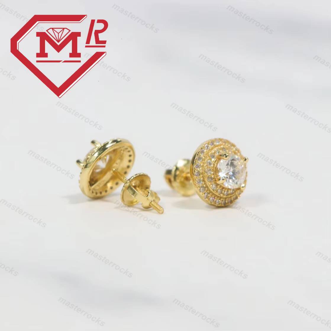 Hot Sale New Mens Jewelry Hip Hop Moissanite Personality Round Earrings Gold Plated Stud Earring Jewelry