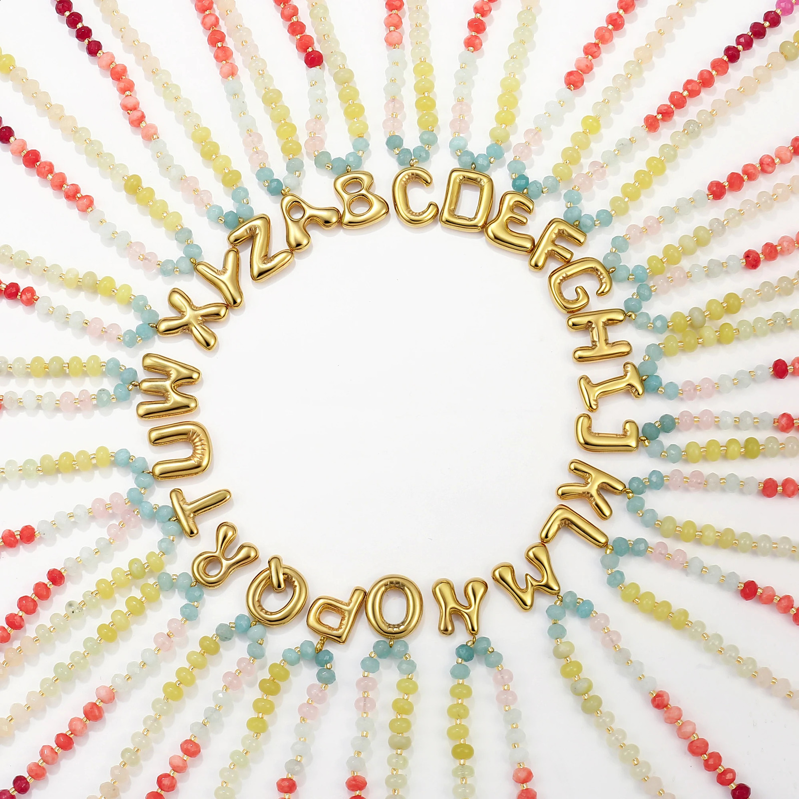 Badu Initial Necklace for Women Colorful Beaded Natural Stone Choker Gold Color Balloons Letter Pendant Necklace Summer Jewelry260413 - view 5
