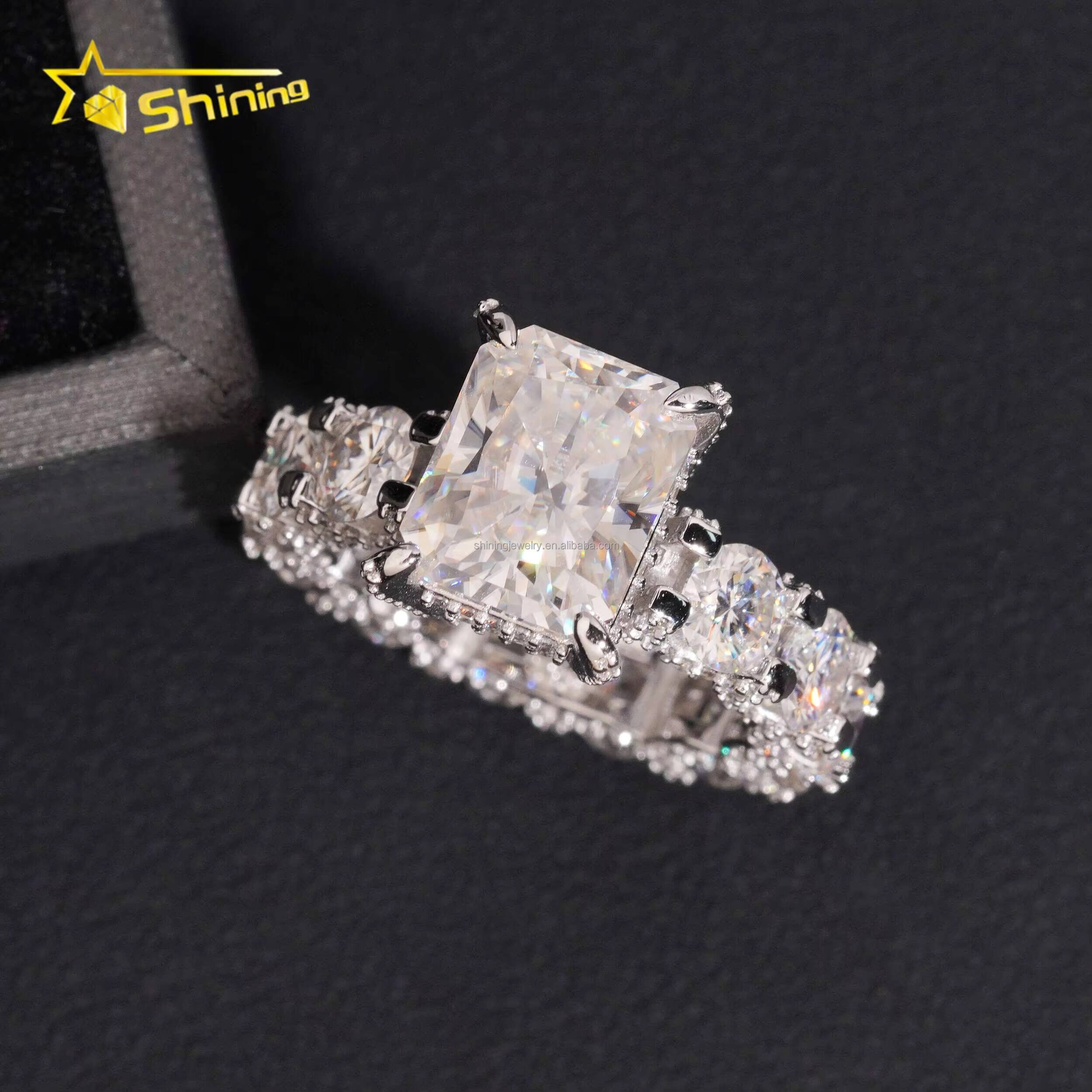 Luxury Wedding Bride Boutique Fashion 925 Sterling Silver Pass Diamond Tester 5Ct Radiant Moissanite Engagement Eternity Ring