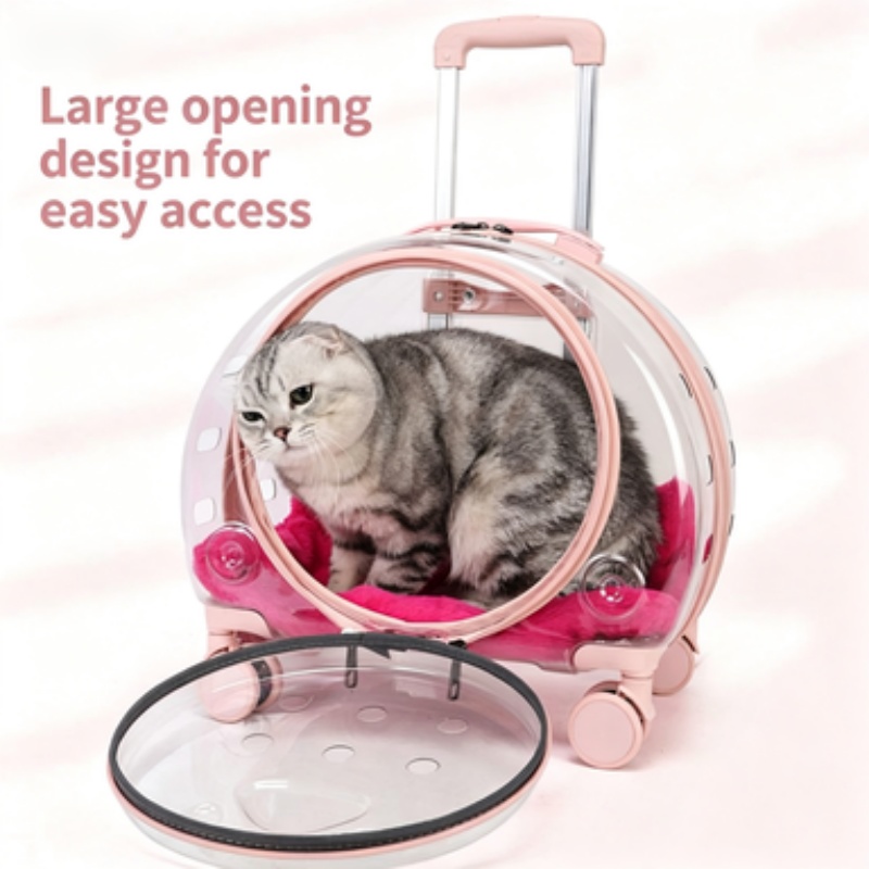 Transparent & Fully Breathable Hard cat Carrier with Rolling Wheels for Dogs, Cats, or Bunnies, Multiple Carrying Options, Perfect for Traveling/Takin