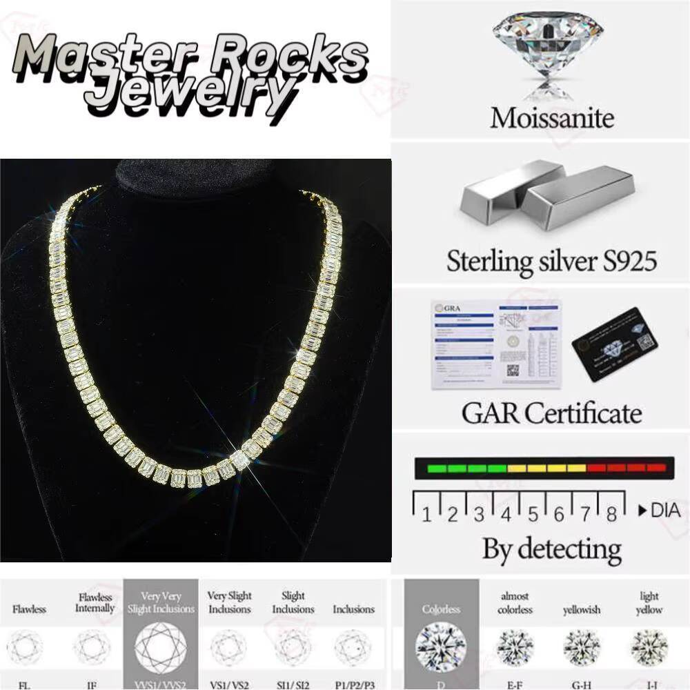 Hiphop Jewelry 10mm Moissanite Chain Clustered 925 Sterling Silver Iced Out VVS Moissanite Tennis Chain