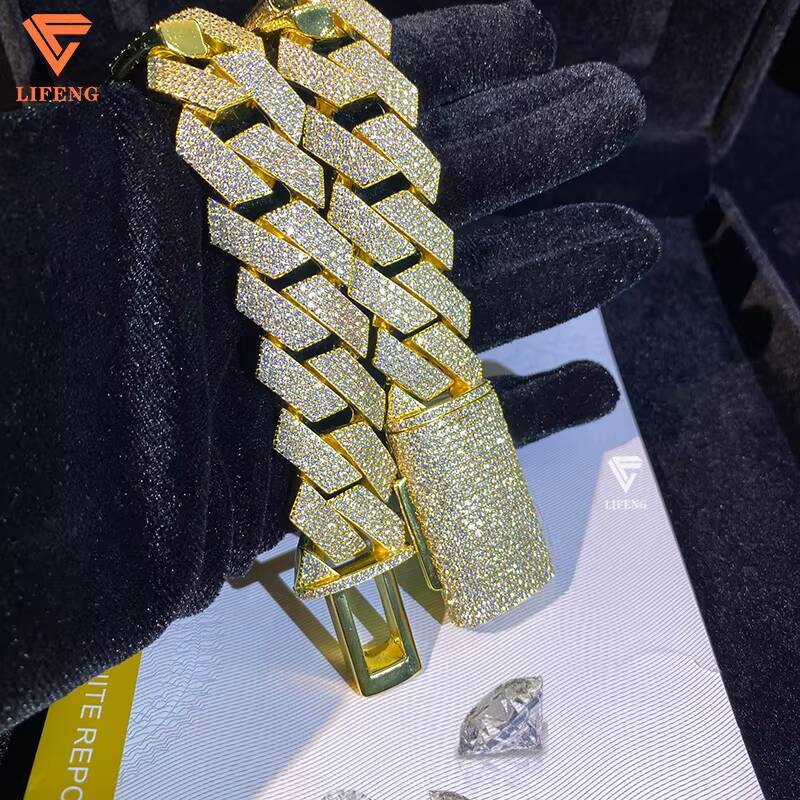 Hot Selling S925 Silver Fine Link Chain 20MM VVS Moissanite Cuban Necklace Brilliant Cut Hip Hop Style Jewelry for Women Men