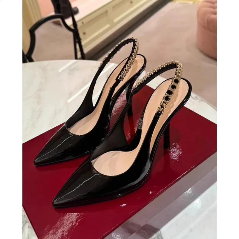 Pointed Toe High Heeled Sandals Women Sexy Slippers Woman Shoes Slingback 2025 Summer Elegant Dress Leather Shallow Pumps 260415