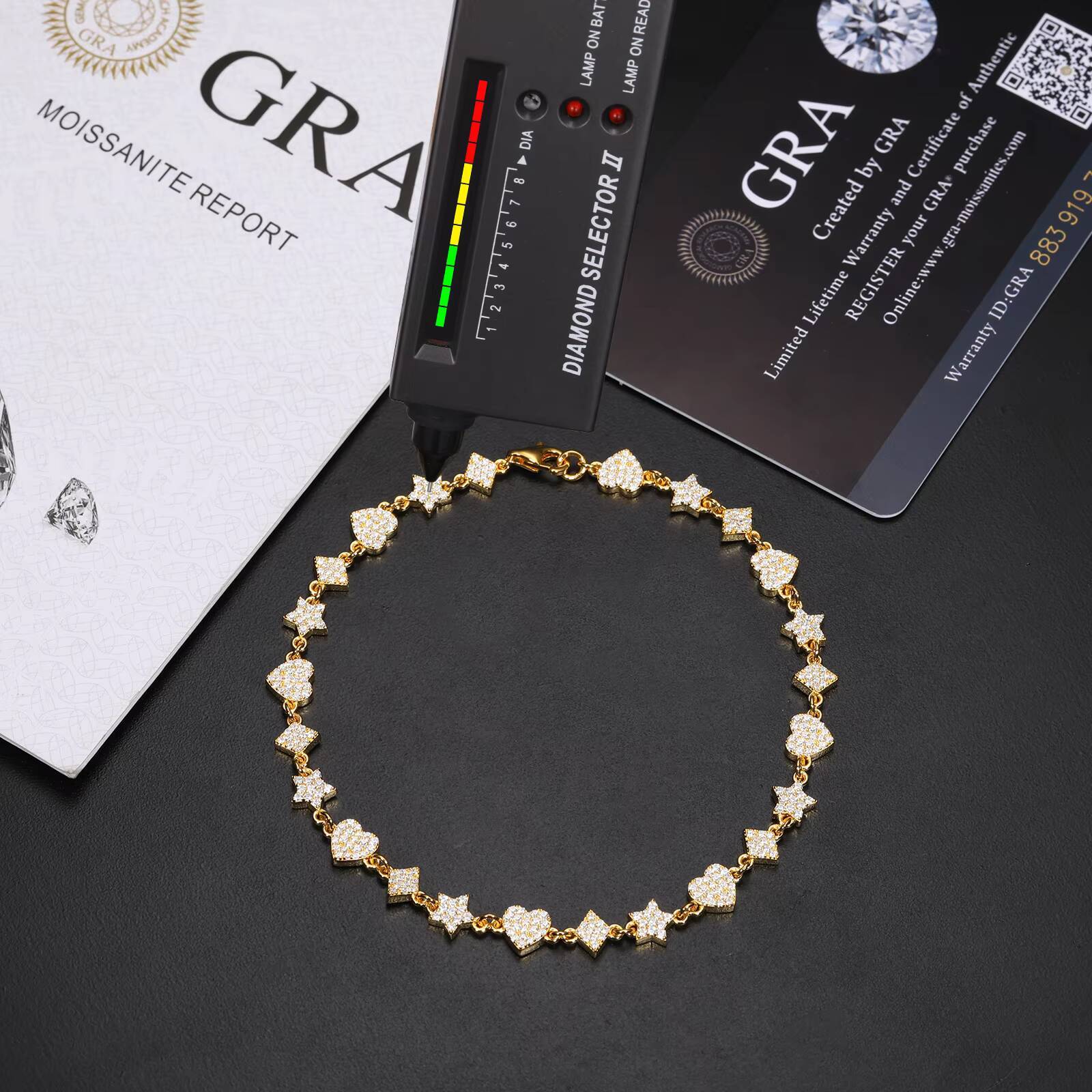 Dropshipping Fashion 6mm 10mm 925 Sterling Silver VVS Moissanite Iced Out Star Heart Rhombus Motif Cluster Tennis Bracelet