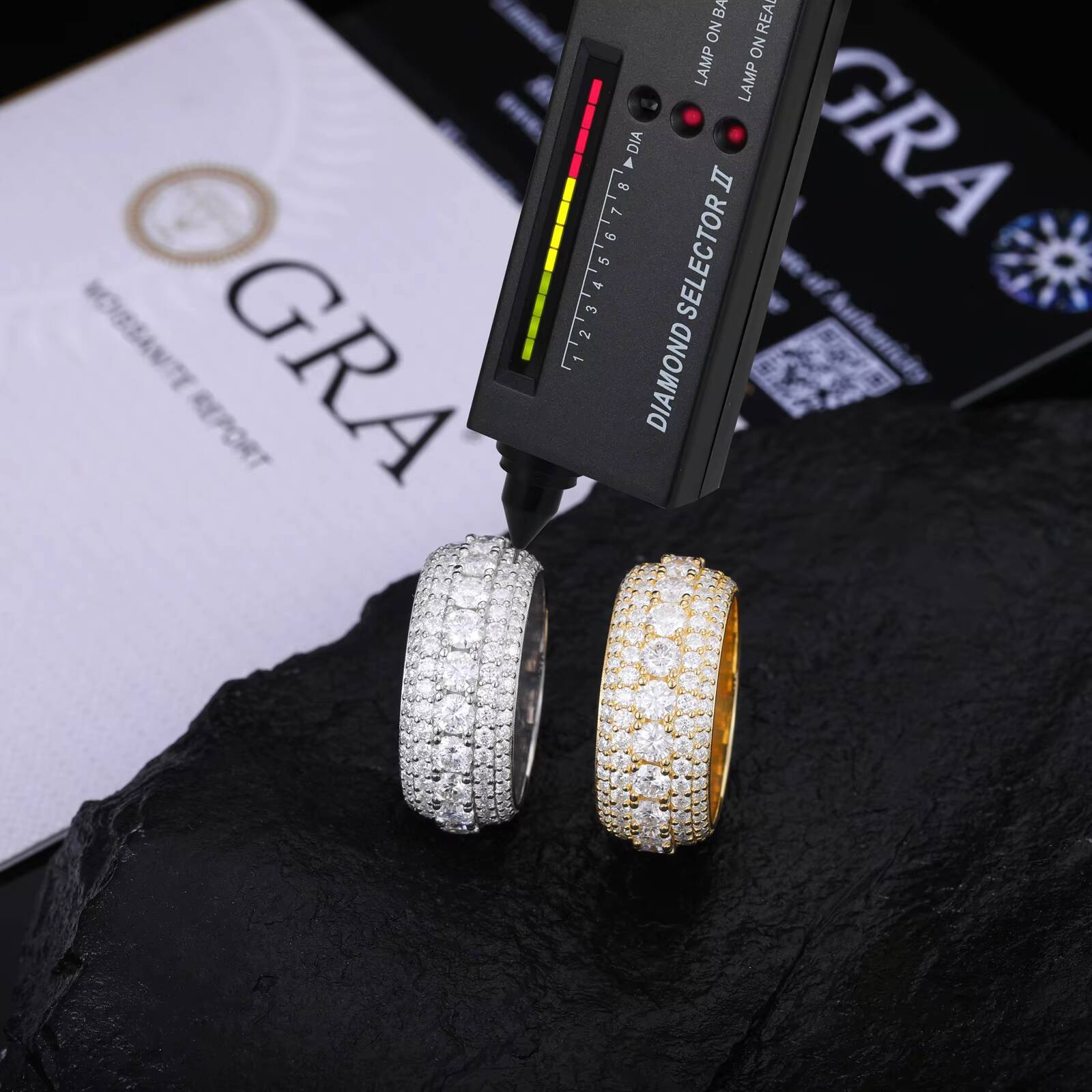 High Quality Mens Wedding Ring Pass Diamond Tester 5 Rows VVS Moissanite Diamond Finger Ring 925 Sterling Silver Hip Hop Jewelry