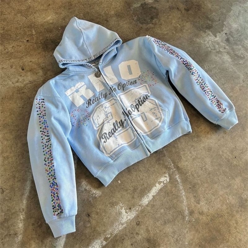Light Blue Acetate Zip-Up Hoodie with Leopard Trim, Men's Sport Y2K Cropped Zip Hoodie