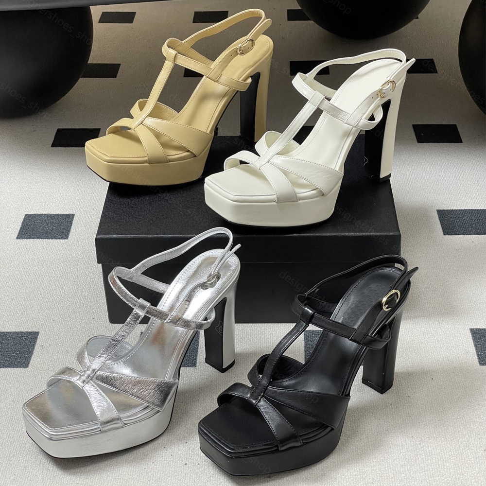 new real Leather Luxury designer Platform Chunky Heel sandal Women's ankle strap Super chunky heels Evening party shoes open toes Dress shoes 12cm size 35-41