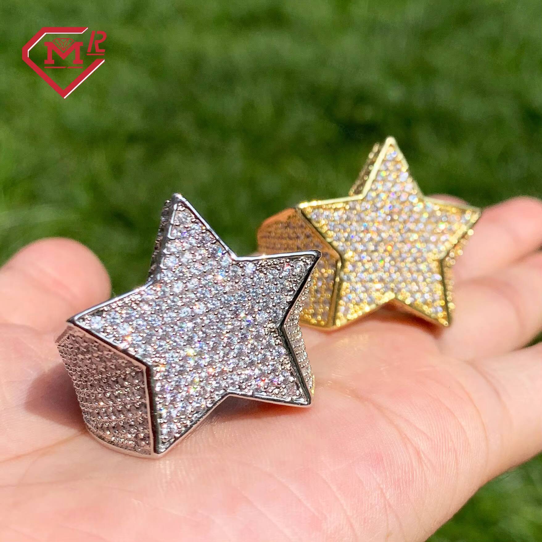 Fashion Design Bling 925 Silver Iced Out Rings Standard Wholesale Price Vvs Moissanite Star Ring Hip Hop Rapper