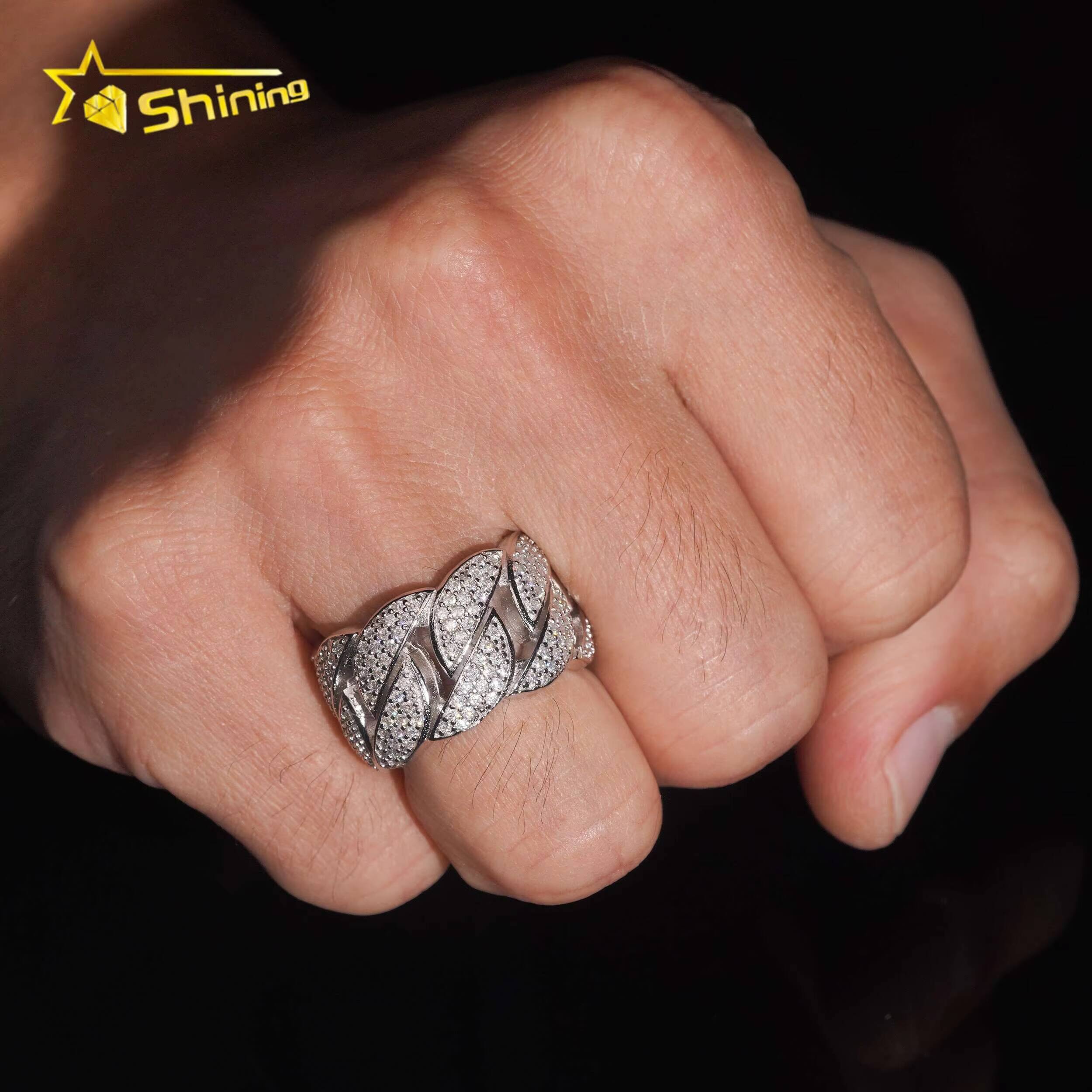 925 Silver Cuban Link Ring Fully Iced Out VVS Moissanite Ring Fine Jewelry Custom High Quality Men Weeding Rings