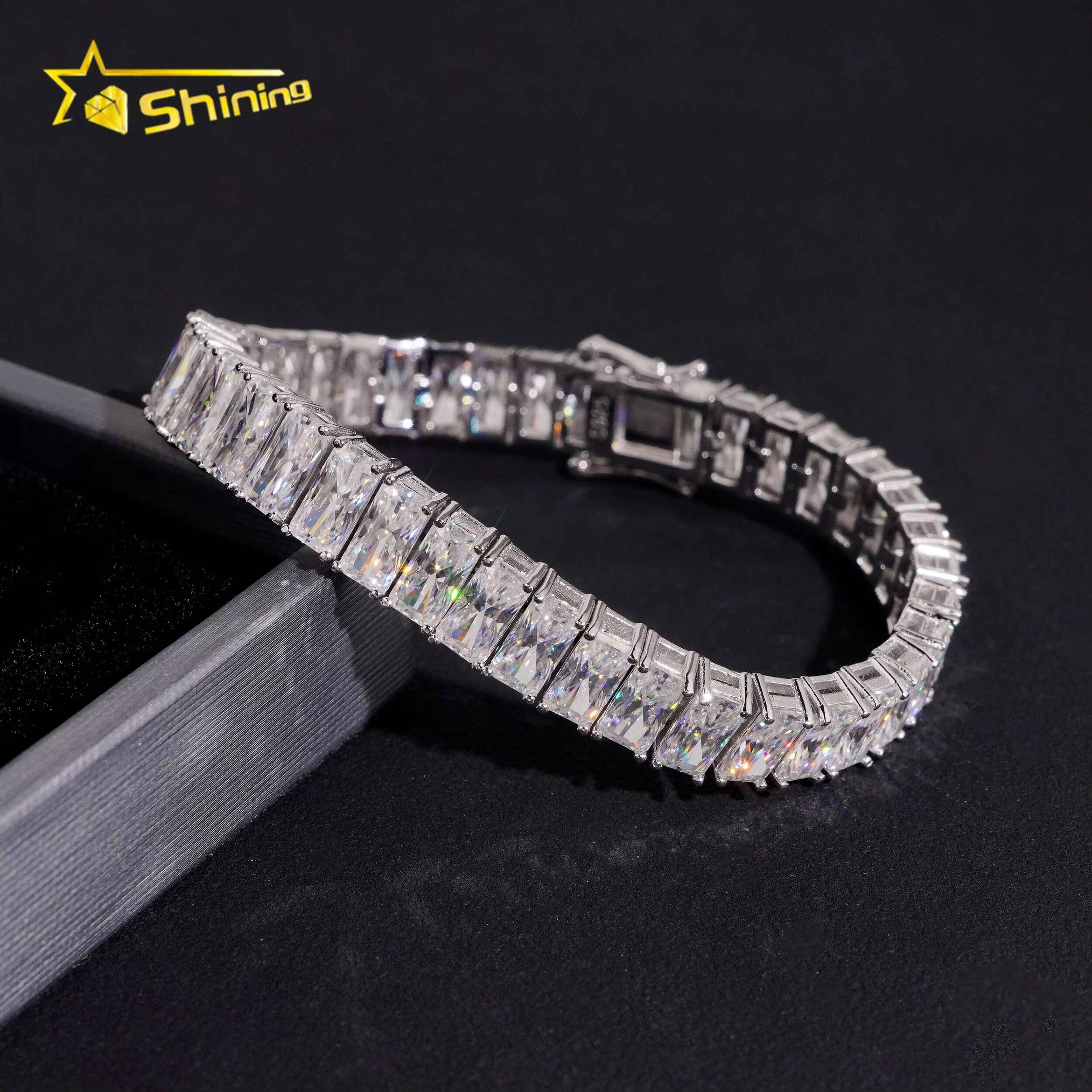 Pass Diamond Tester Fine Jewelry 925 Sterling Silver Iced Out VVS Moissanite Diamond Octango Cut 8mm Tennis Bracelet