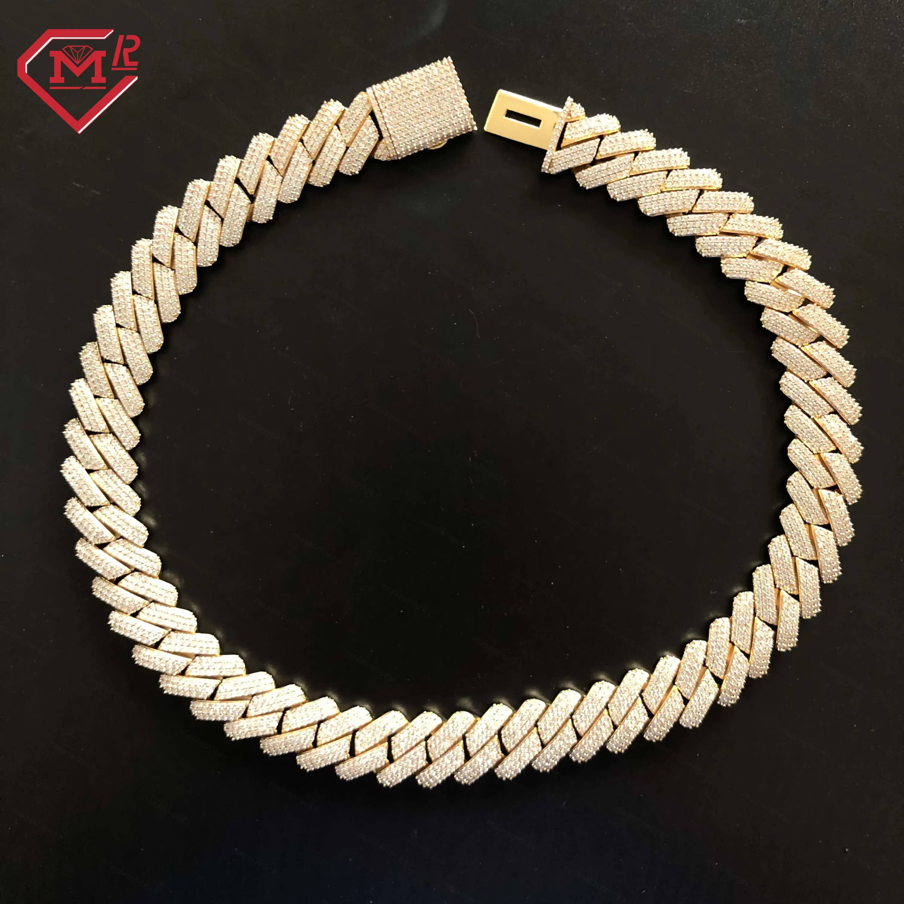 Full Iced Out Moissanite Cuban Chain Heavy 17mm Prong Setting Necklace 925 Silver Vvs Hip Hop Cuban Link Chain
