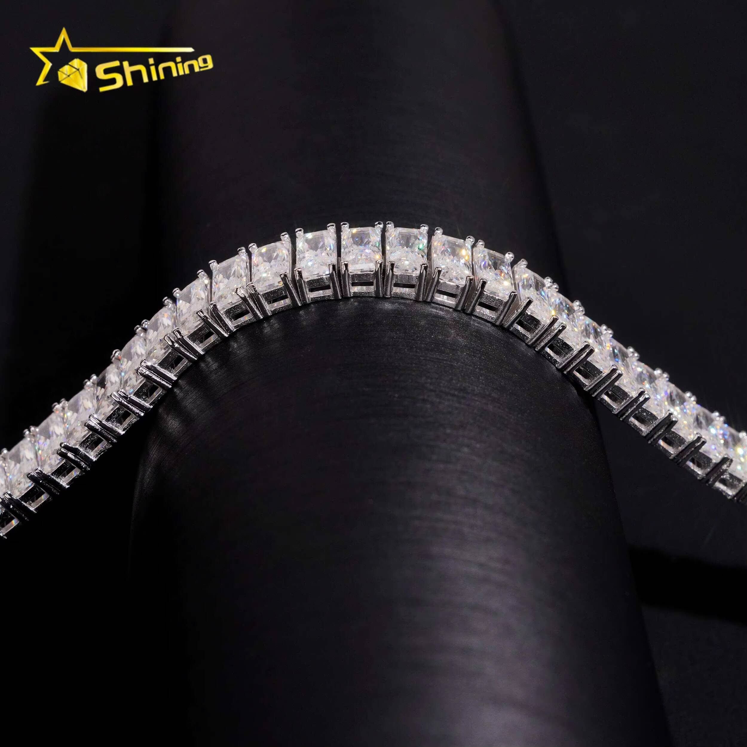 Pass Diamond Tester Fine Jewelry 925 Sterling Silver Iced Out VVS Moissanite Diamond Octango Cut 8mm Tennis Bracelet