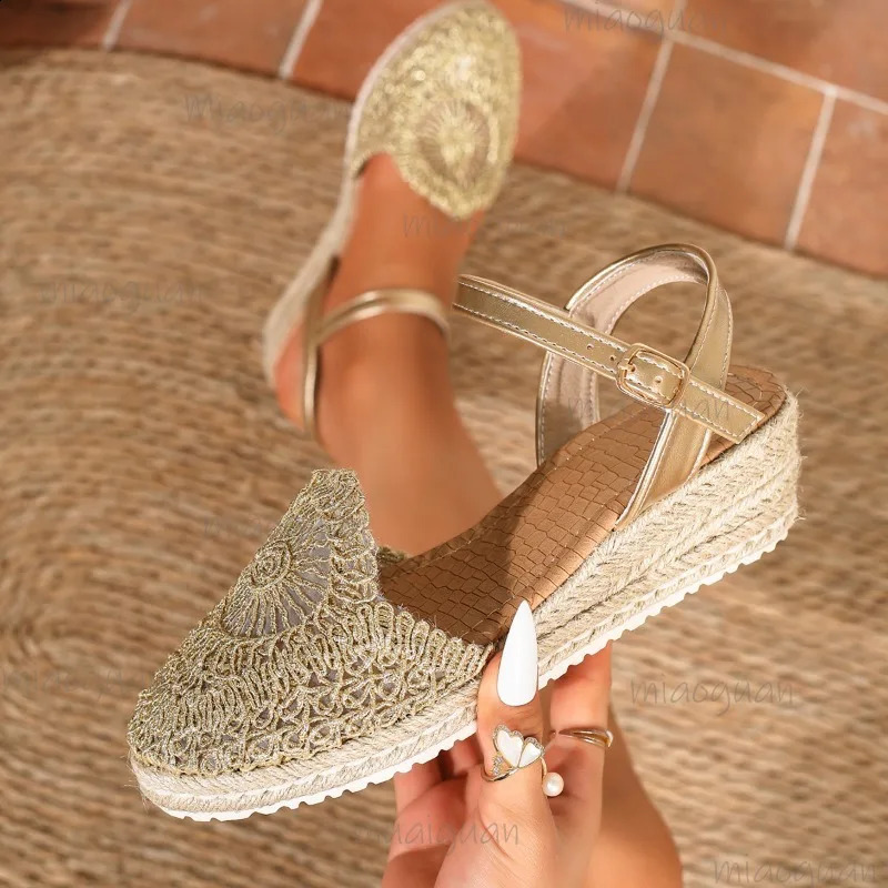 2026 Womens Wedge Espadrille Sandals Ankle Strap Platform Shoes Breathable Knit n Fashion Casual Summer Sandals Size35 260415