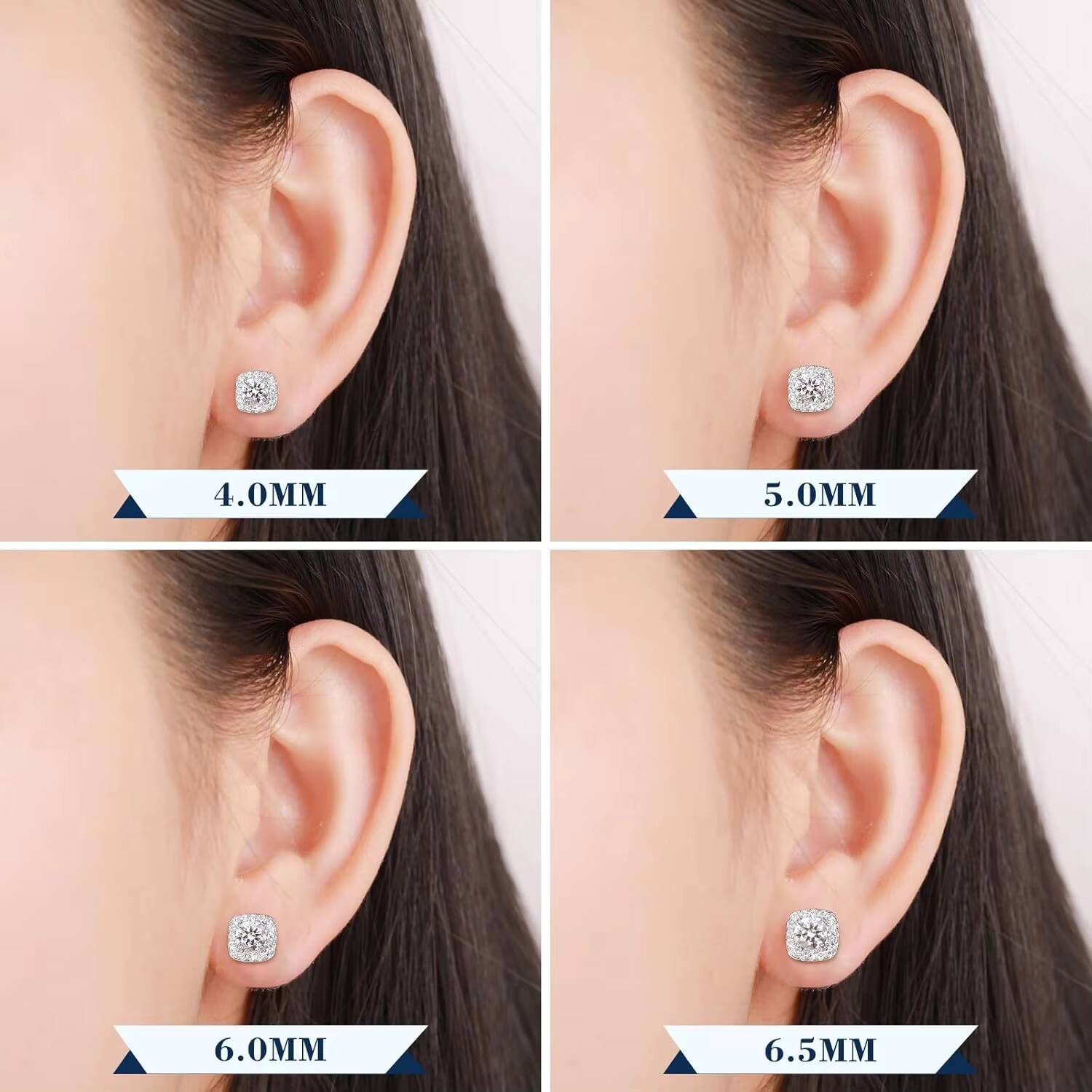Pass Diamond Tester Screw Back Moissanite Square Halo Stud Earrings White Gold 925 Sterling Silver Fine Jewelry for Men Women