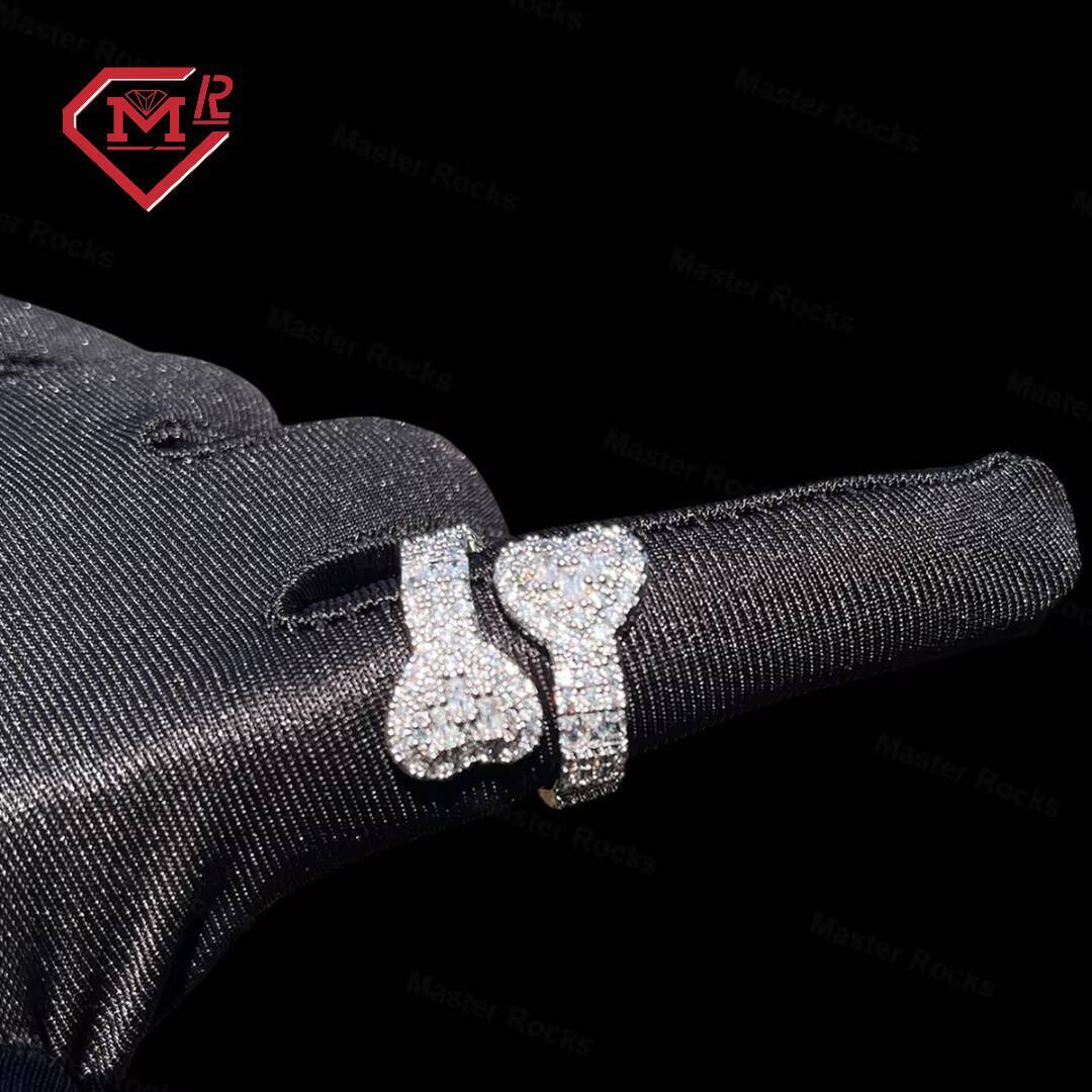Adjustable Open Iced Out Bling Baguette Double Heart Ring With Gra Certificate S925 Silver Moissanite Ring
