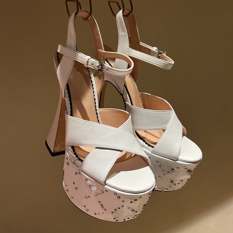The latest G-stud sandals with interlocking embellished cross ankle strap, horseshoe heels, high heels, double waterproof platform, 15.5cm Designer party dress shoes
