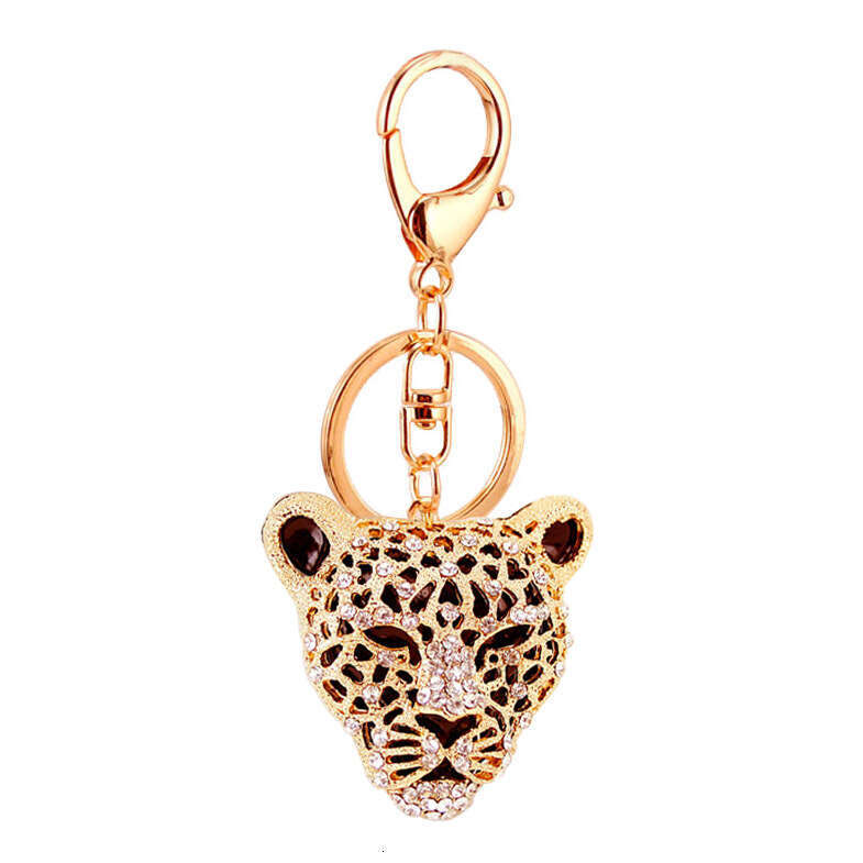 Creative Craft Inlaid Diamond Leopard Head Car Keychain Accessory Crystal Animal Pendant Small Gift 313